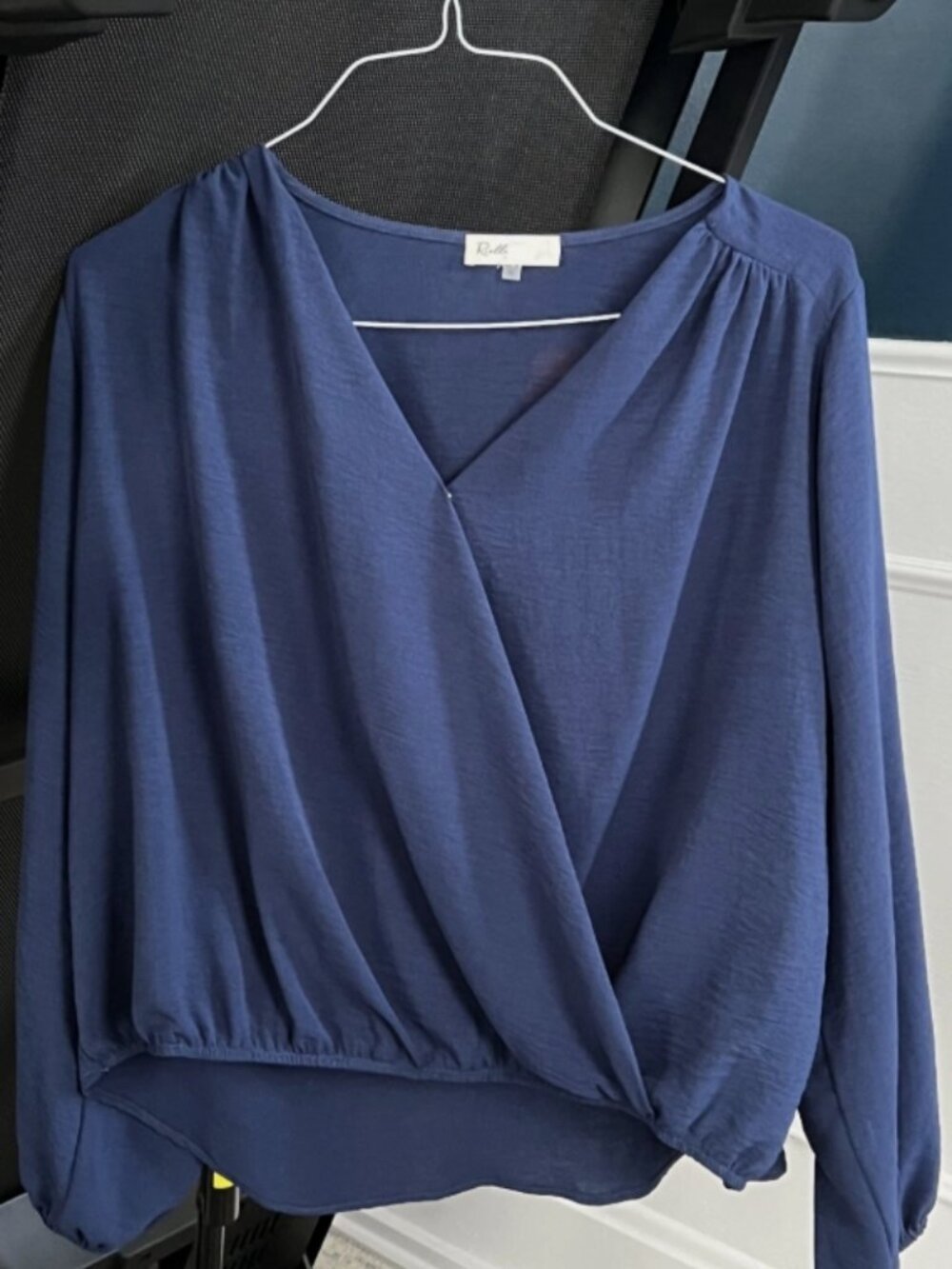 Rielle Wrap Surplice Blouse Women's Royal Blue Lightweight Long Sleeve Top XL